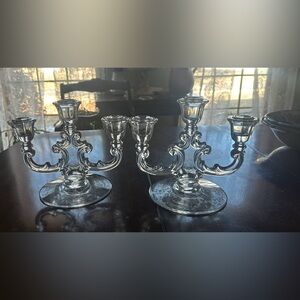 VTG Fostoria Novarre Glass Candle Holders (Set of 2)